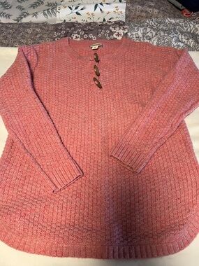 Ruff Hewn Rose Pink Knit Crewneck Sweater with Toggle Accents